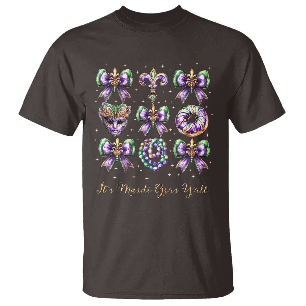 Coquette Bow Mardi Gras T Shirt It's Mardi Gras Y'all Fleur De Lis Mask