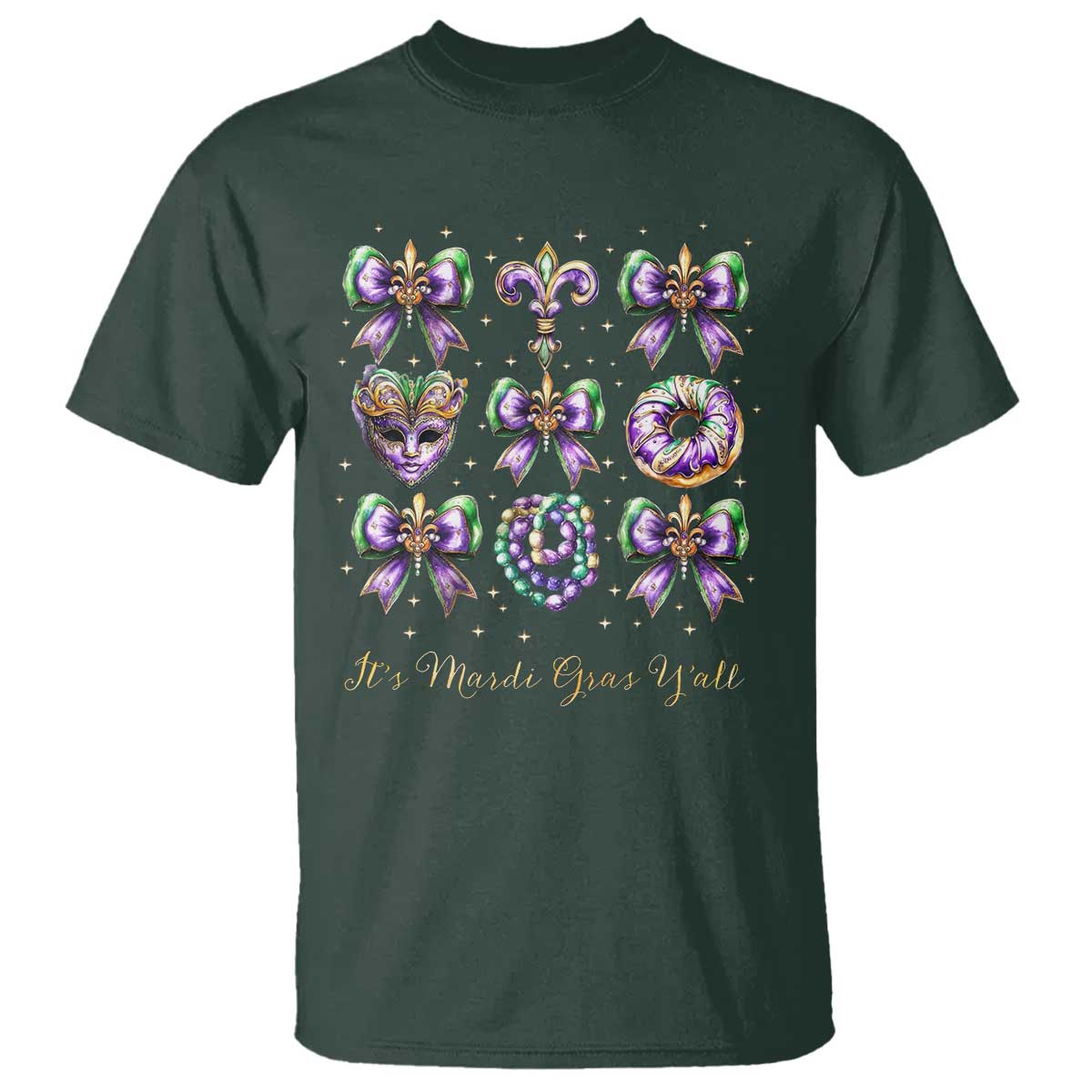 Coquette Bow Mardi Gras T Shirt It's Mardi Gras Y'all Fleur De Lis Mask