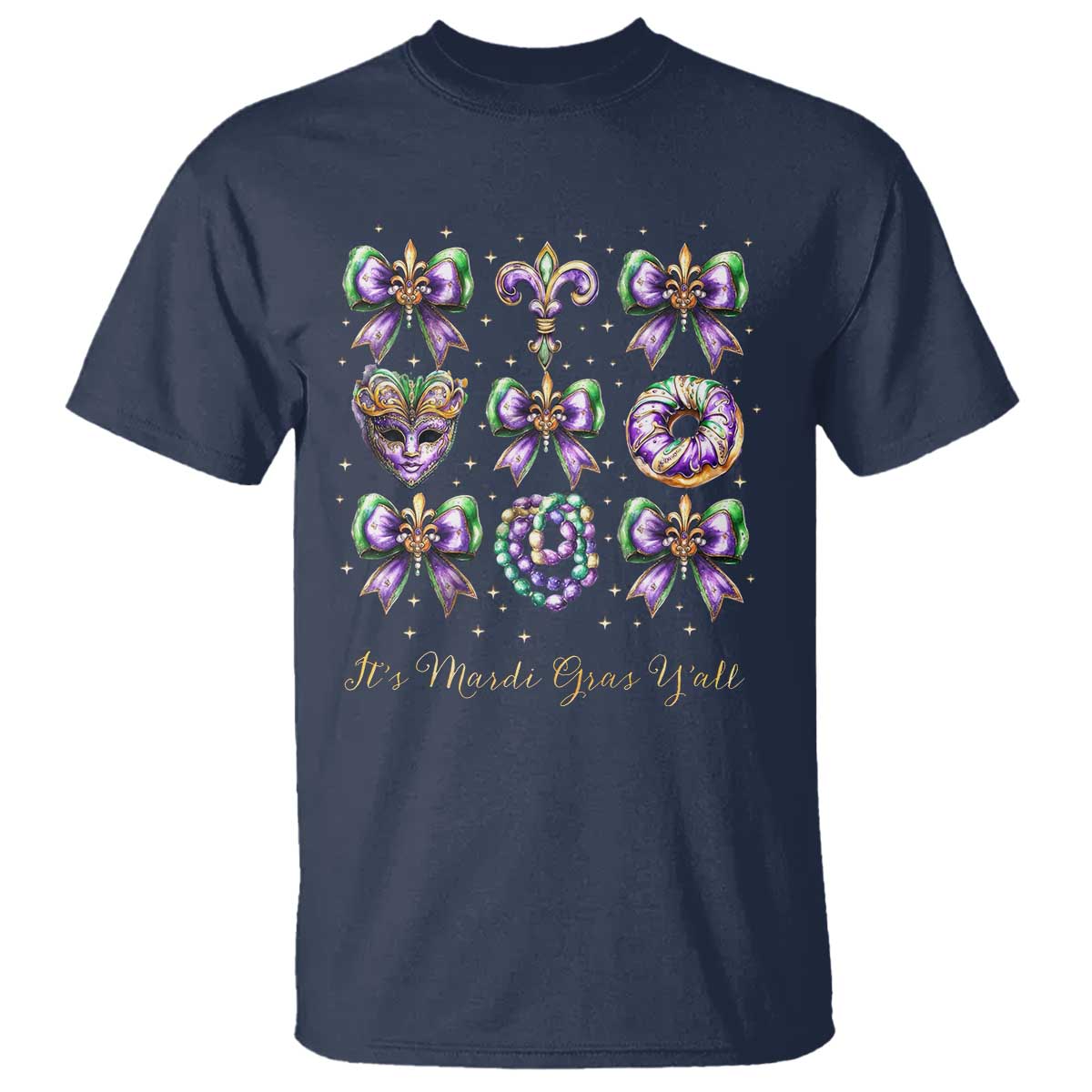 Coquette Bow Mardi Gras T Shirt It's Mardi Gras Y'all Fleur De Lis Mask