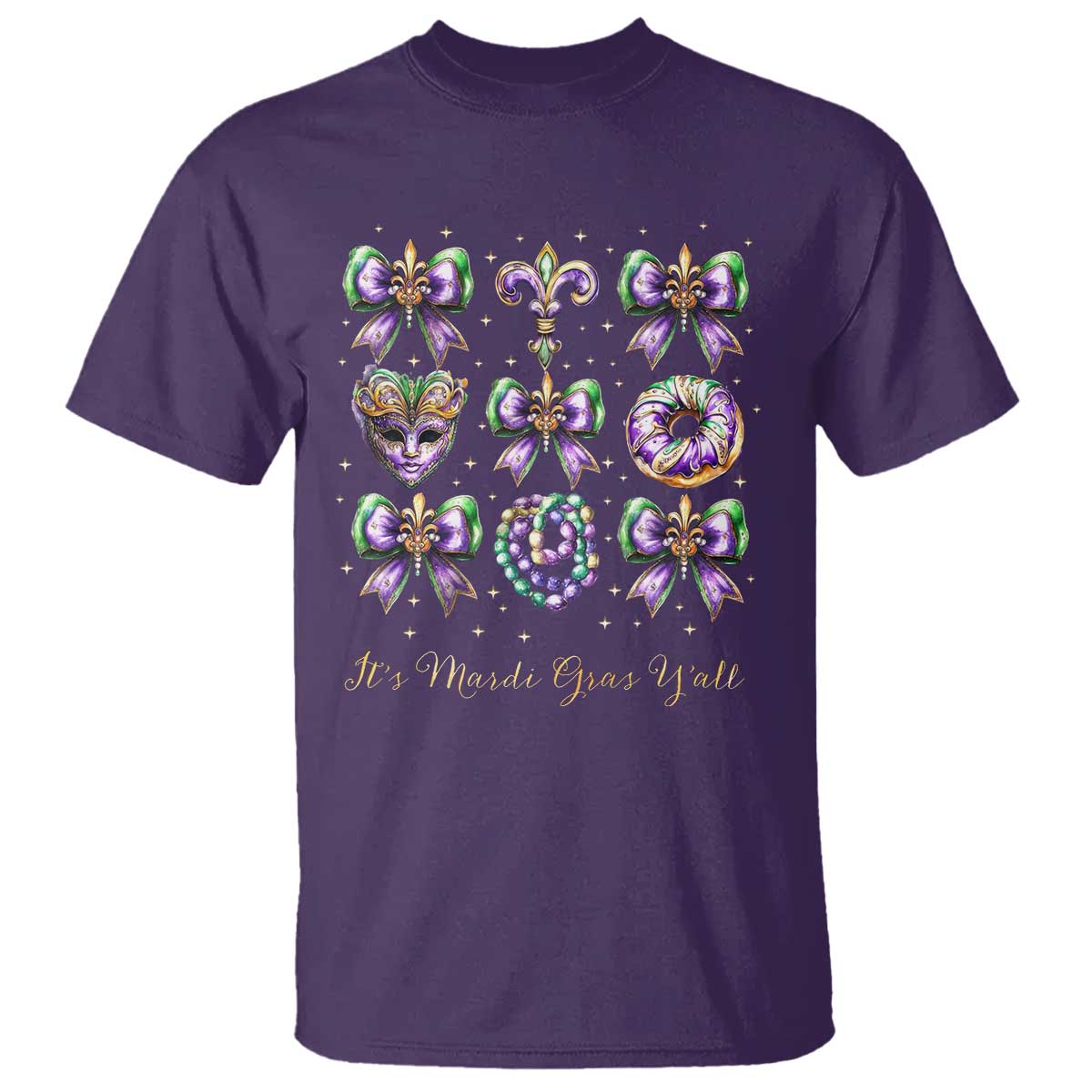 Coquette Bow Mardi Gras T Shirt It's Mardi Gras Y'all Fleur De Lis Mask