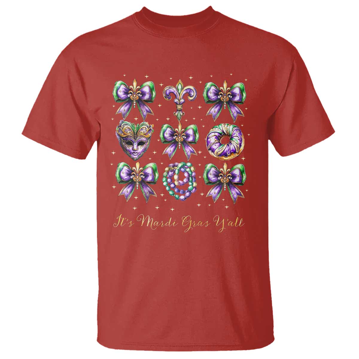 Coquette Bow Mardi Gras T Shirt It's Mardi Gras Y'all Fleur De Lis Mask