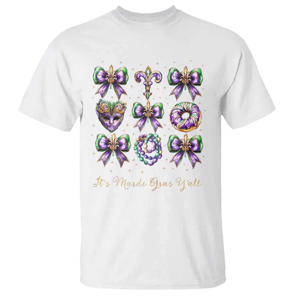 Coquette Bow Mardi Gras T Shirt It's Mardi Gras Y'all Fleur De Lis Mask