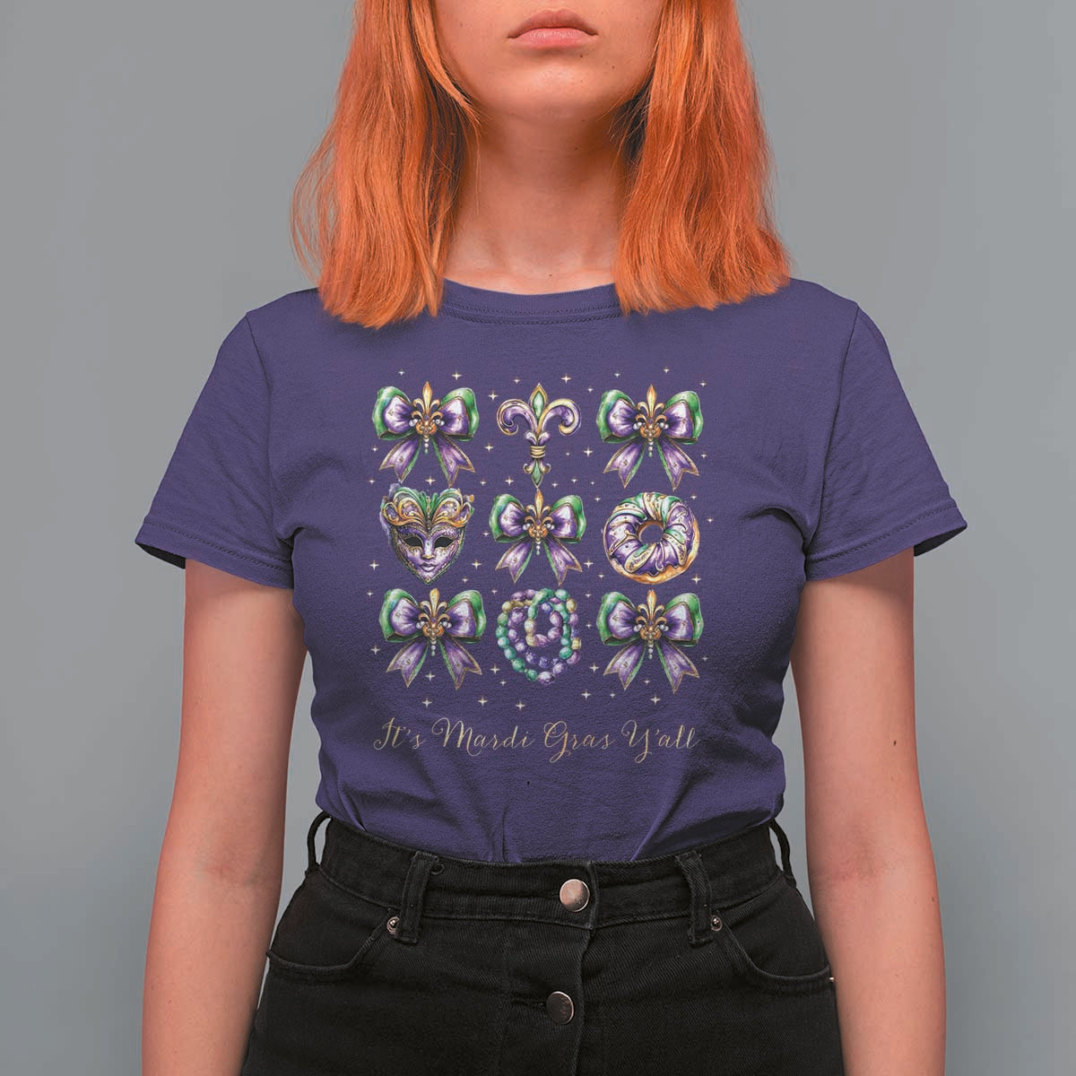 Coquette Bow Mardi Gras T Shirt For Women It's Mardi Gras Y'all Fleur De Lis Mask