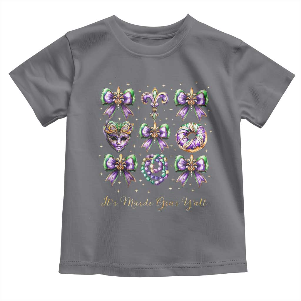 Coquette Bow Mardi Gras Toddler T Shirt It's Mardi Gras Y'all Fleur De Lis Mask
