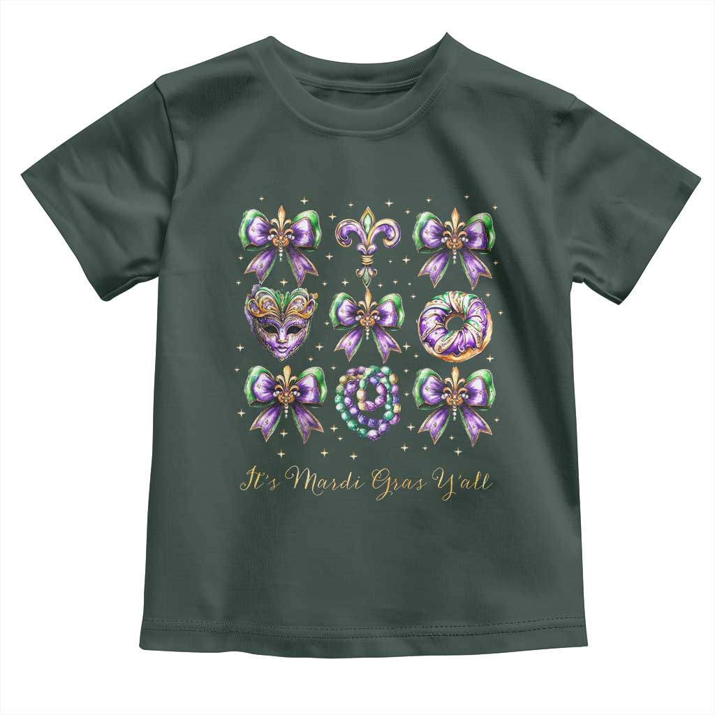Coquette Bow Mardi Gras Toddler T Shirt It's Mardi Gras Y'all Fleur De Lis Mask
