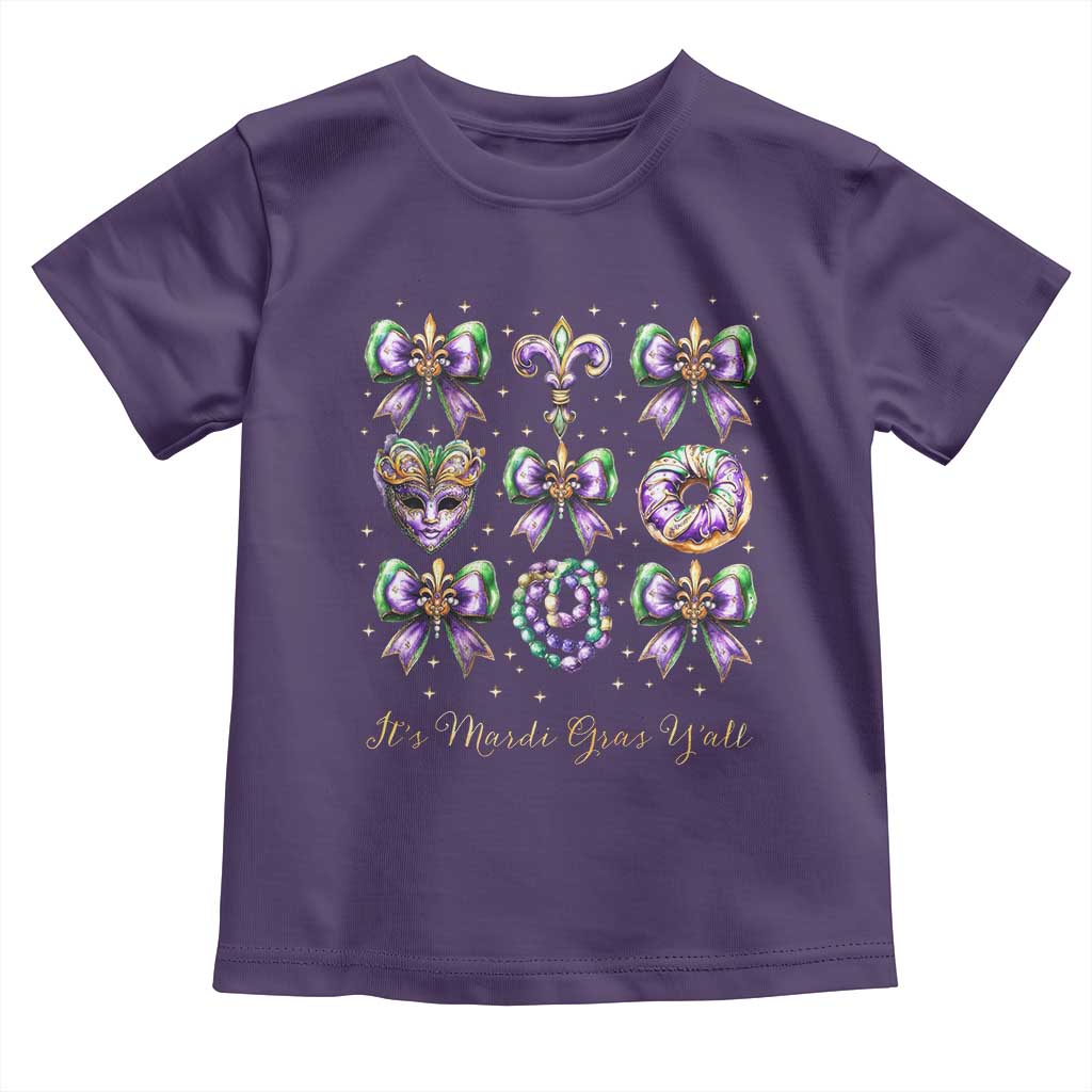 Coquette Bow Mardi Gras Toddler T Shirt It's Mardi Gras Y'all Fleur De Lis Mask