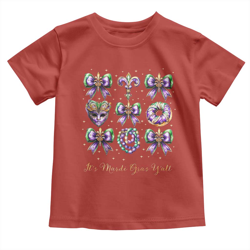 Coquette Bow Mardi Gras Toddler T Shirt It's Mardi Gras Y'all Fleur De Lis Mask