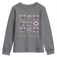 Coquette Bow Mardi Gras Youth Sweatshirt It's Mardi Gras Y'all Fleur De Lis Mask