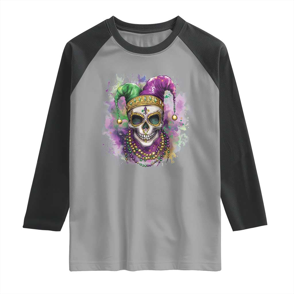 Skeleton Jester Louisiana Mardi Gras Raglan Shirt