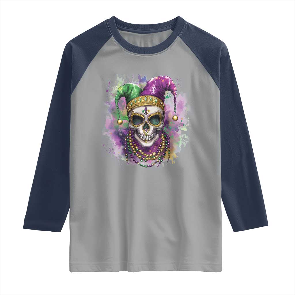Skeleton Jester Louisiana Mardi Gras Raglan Shirt