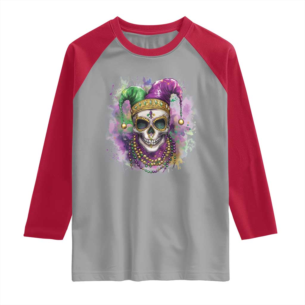 Skeleton Jester Louisiana Mardi Gras Raglan Shirt