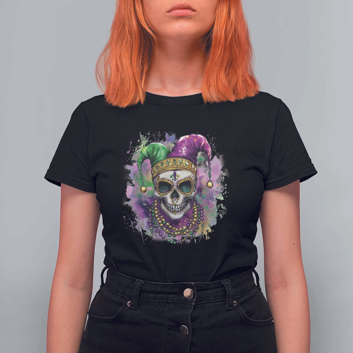 Skeleton Jester Louisiana Mardi Gras T Shirt For Women