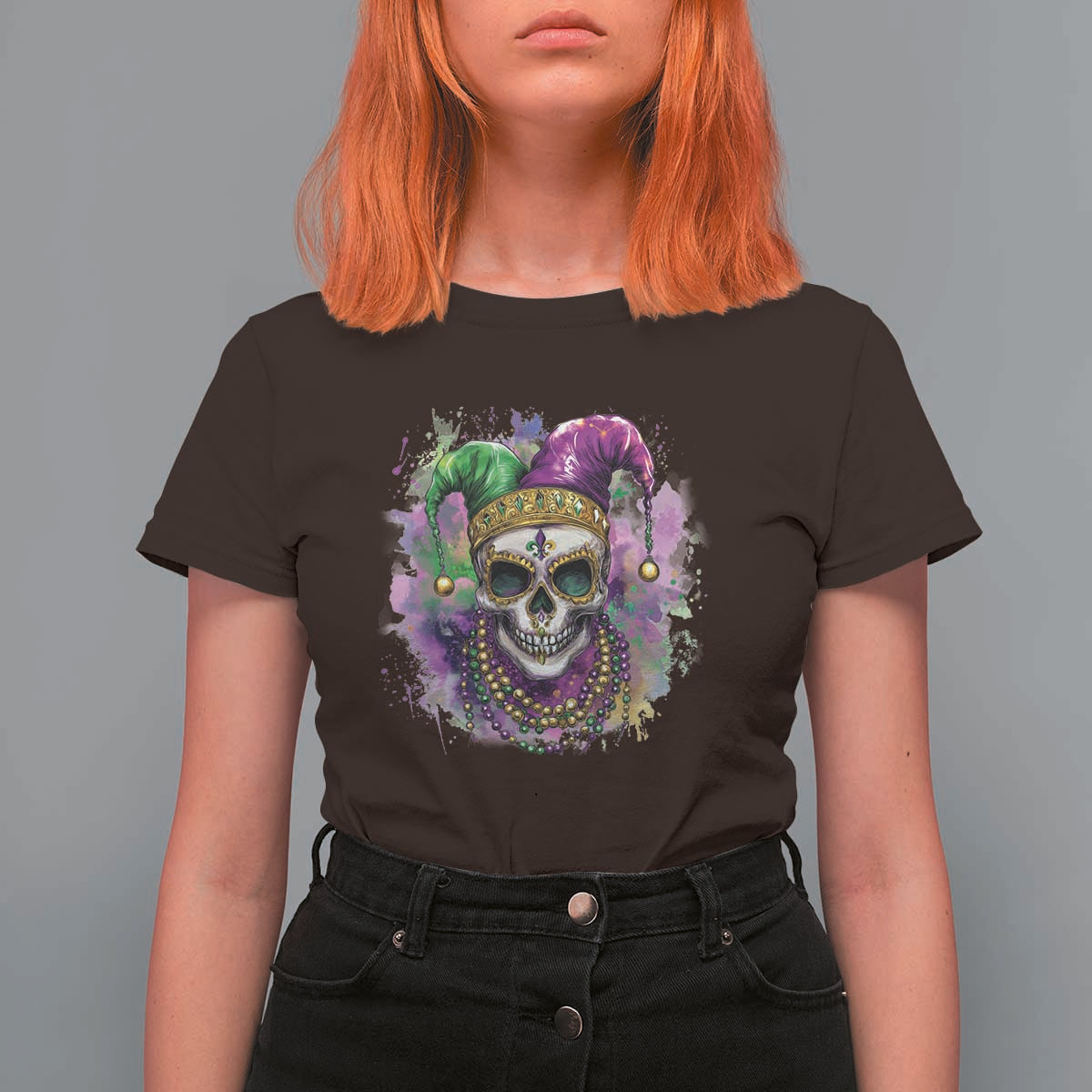 Skeleton Jester Louisiana Mardi Gras T Shirt For Women