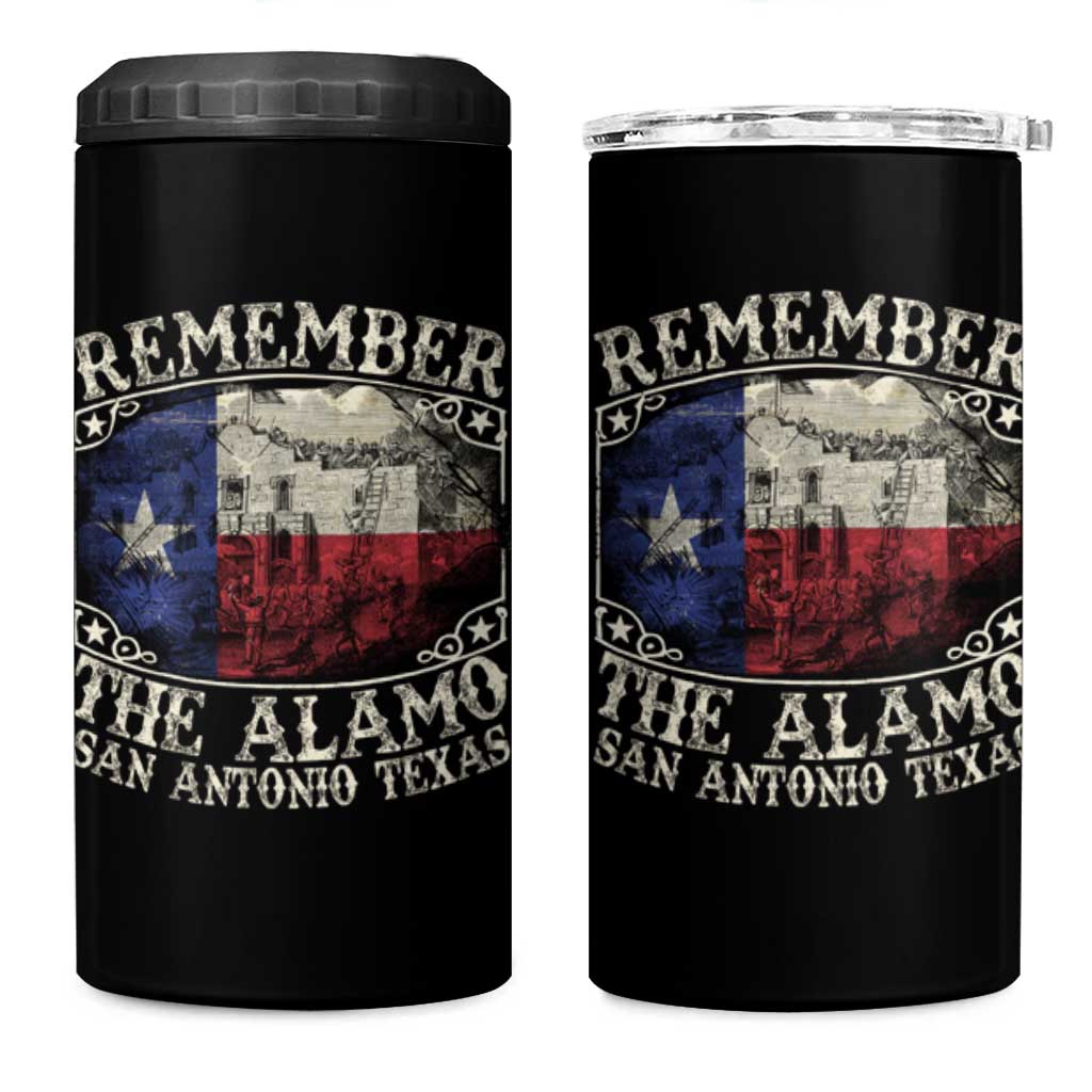 Texas Remember The Alamo 4 in 1 Can Cooler Tumbler San Antonio Alamo War Texan Flag History Lover