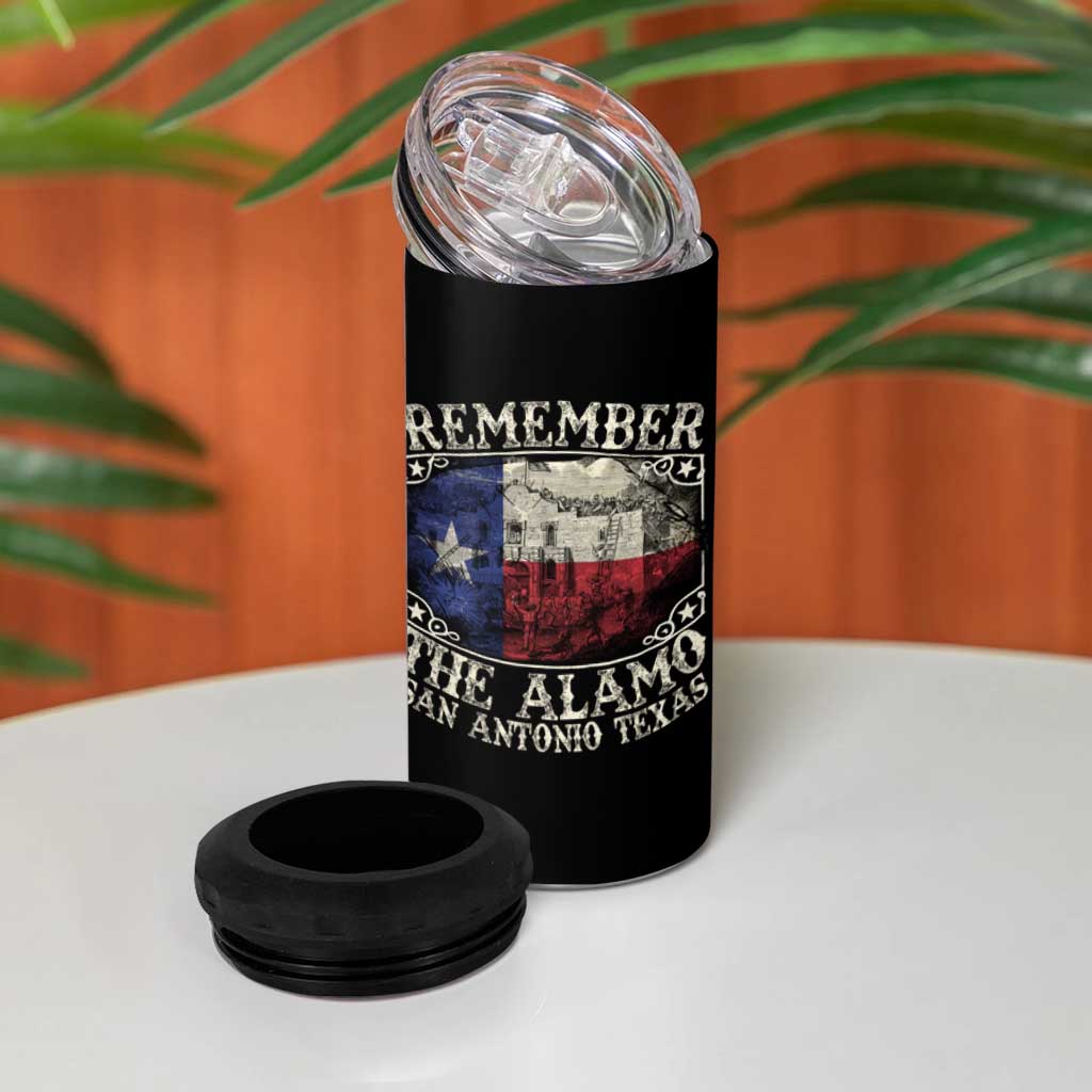 Texas Remember The Alamo 4 in 1 Can Cooler Tumbler San Antonio Alamo War Texan Flag History Lover