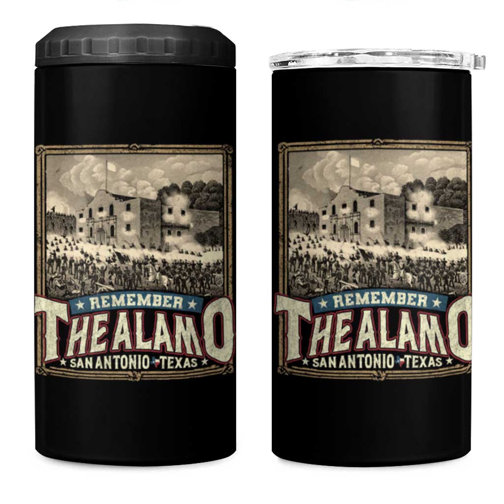 Texas Remember The Alamo 4 in 1 Can Cooler Tumbler San Antonio Alamo War History Lover
