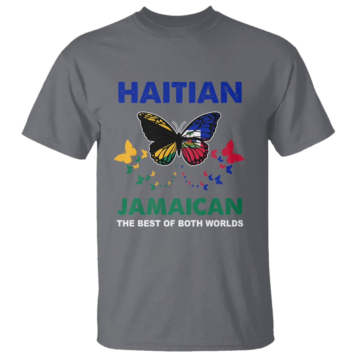 Haitian Jamaican T Shirt The Best Of Both Worlds Butterfly Haiti Jamaica Flag - Wonder Print Shop