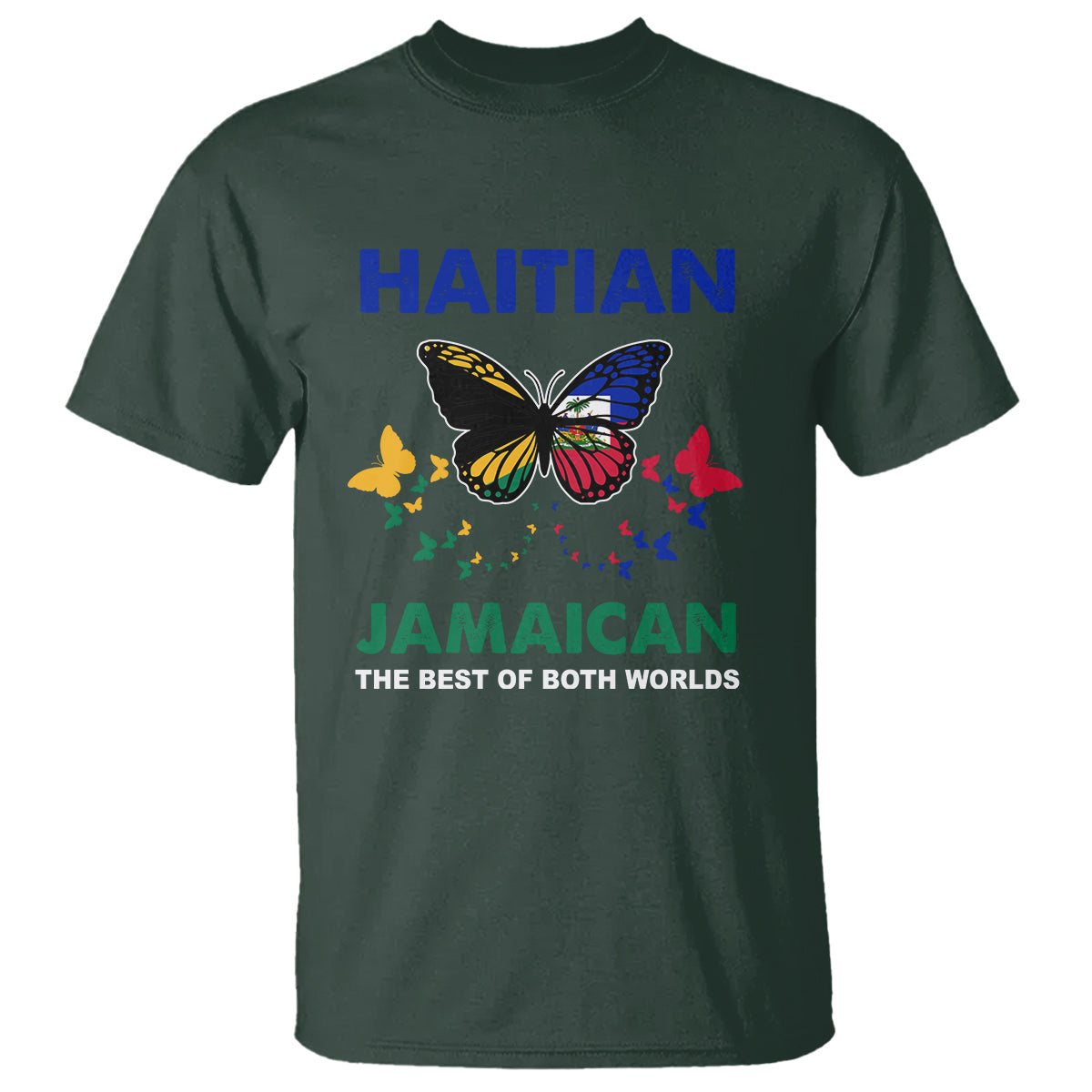 Haitian Jamaican T Shirt The Best Of Both Worlds Butterfly Haiti Jamaica Flag - Wonder Print Shop