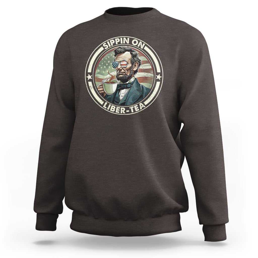 Funny Abraham Lincoln Sweatshirt Sippin On Liber-Tea Drinking Tea 4th Of July - Wonder Print Shop