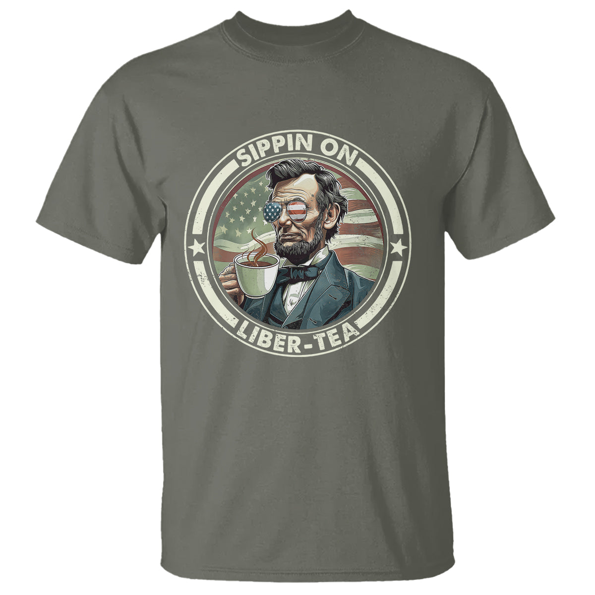 Funny Abraham Lincoln T Shirt Sippin On Liber-Tea Drinking Tea 4th Of July - Wonder Print Shop