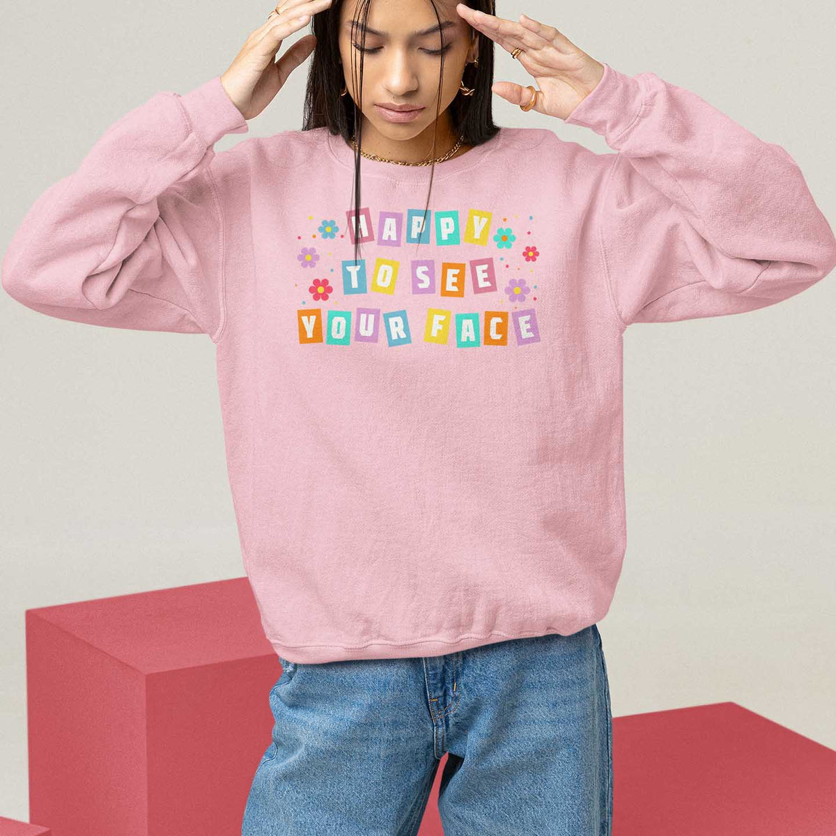 Teacher Sweatshirt Happy To See Your Face Back To School - Wonder Print Shop