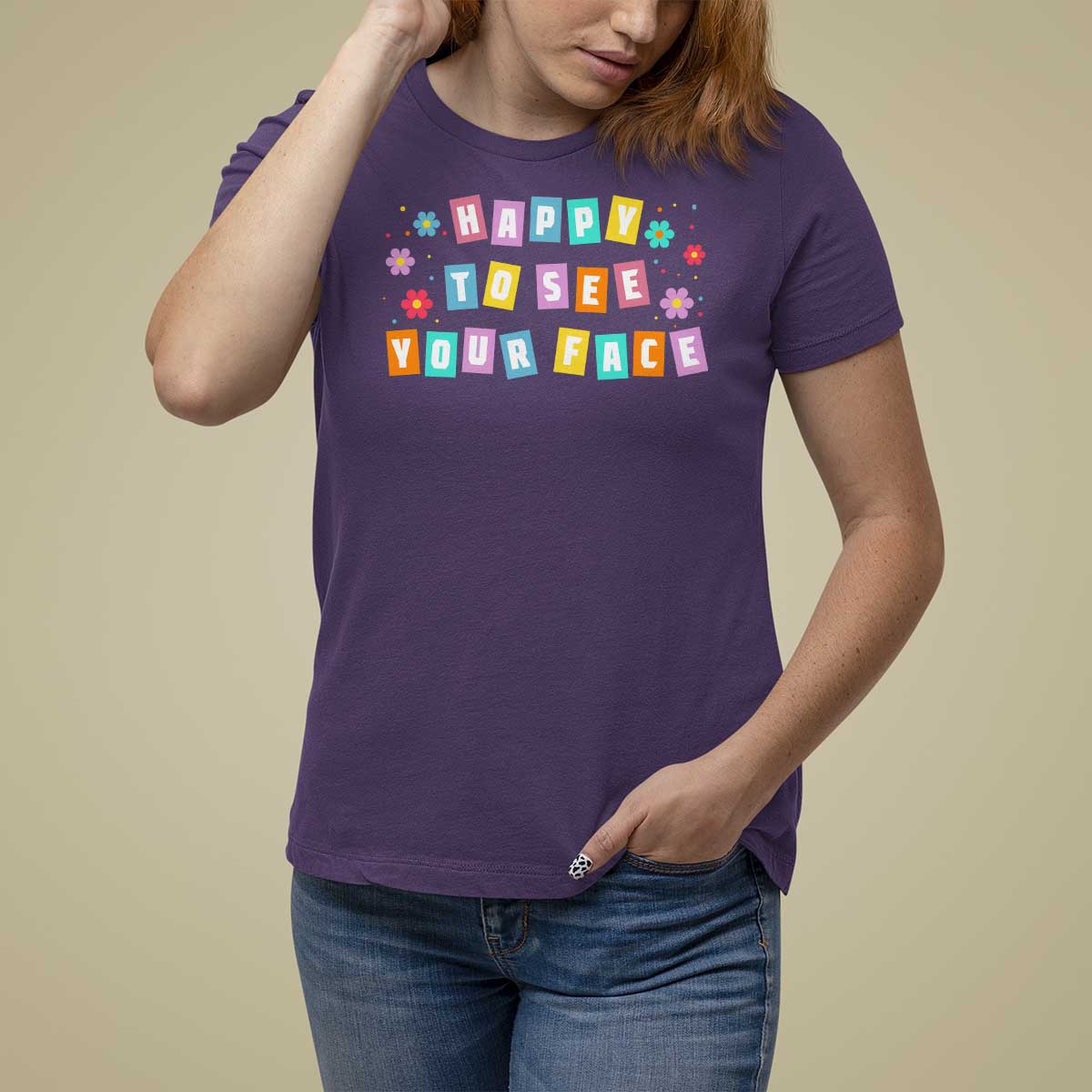Teacher T Shirt For Women Happy To See Your Face Back To School - Wonder Print Shop