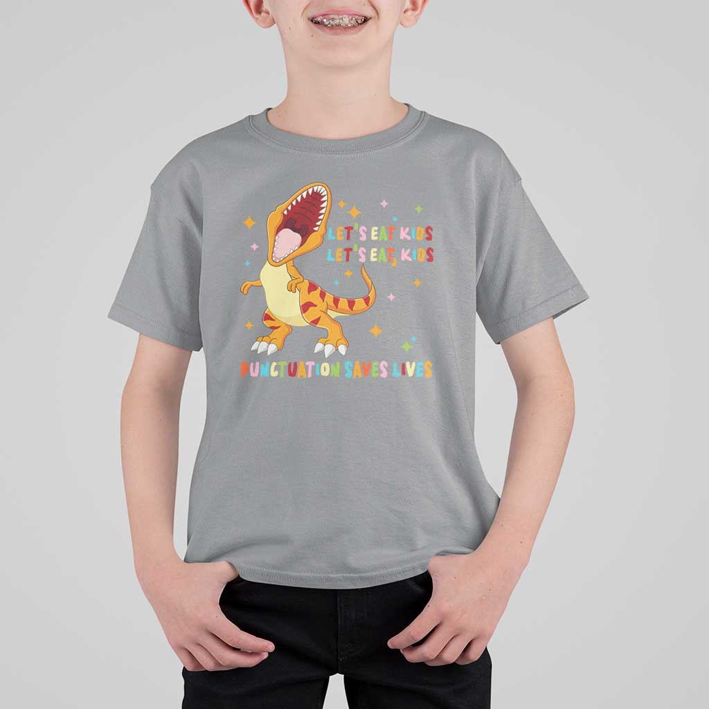 Funny Teacher T Shirt For Kid Let's Eat Kid Punctuation Saves Lives - Wonder Print Shop
