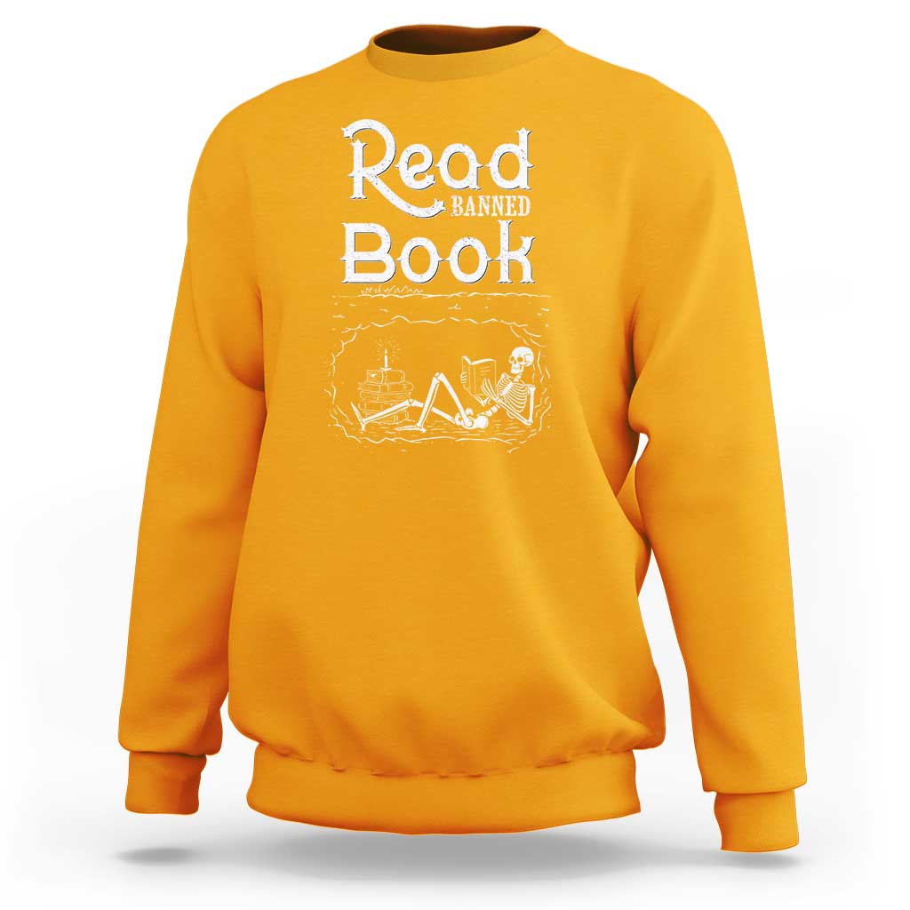 Funny Book Lover Sweatshirt Read Banned Books Skeleton - Wonder Print Shop