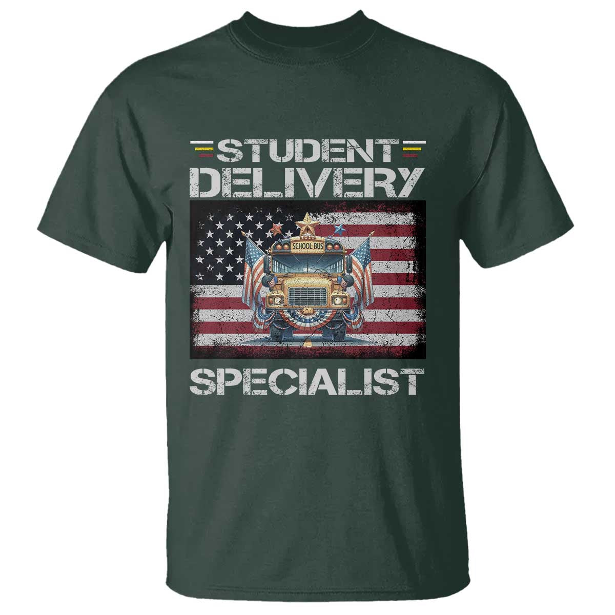 School Bus Driver T Shirt Student Delivery Specialist American Flag - Wonder Print Shop