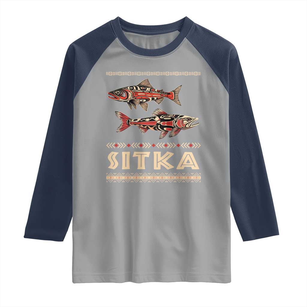 Native American Alaska Raglan Shirt Sitka Salmon Fishermen Art