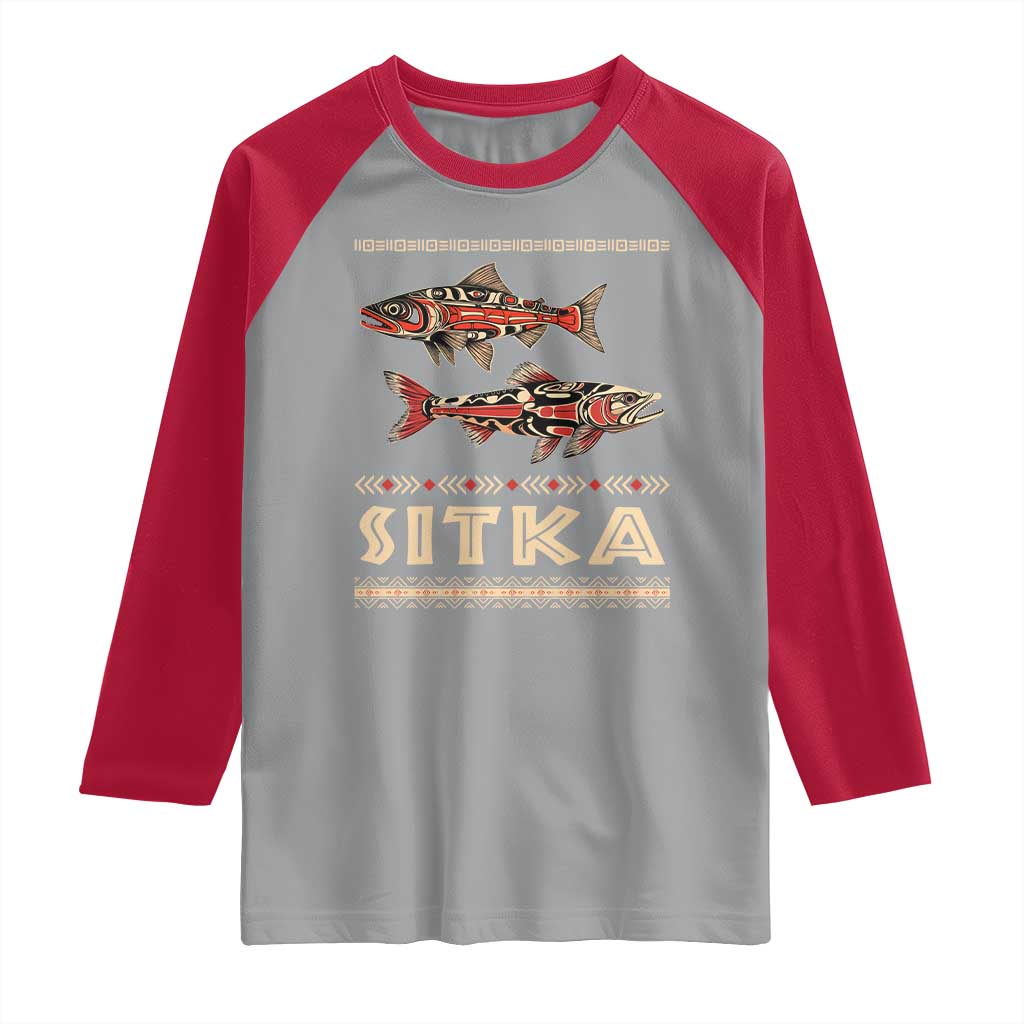 Native American Alaska Raglan Shirt Sitka Salmon Fishermen Art