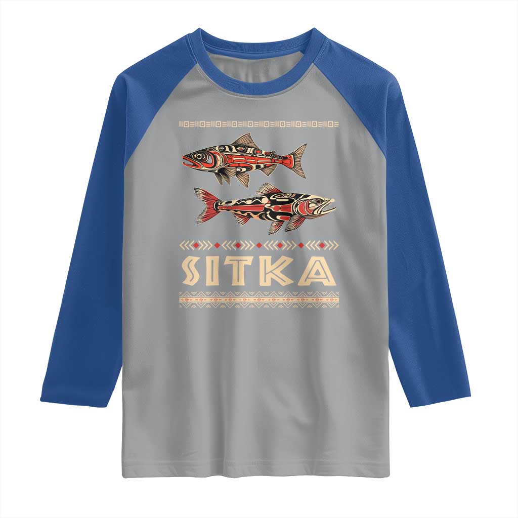 Native American Alaska Raglan Shirt Sitka Salmon Fishermen Art