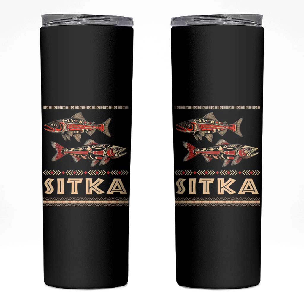 Native American Alaska Skinny Tumbler Sitka Salmon Fishermen Art