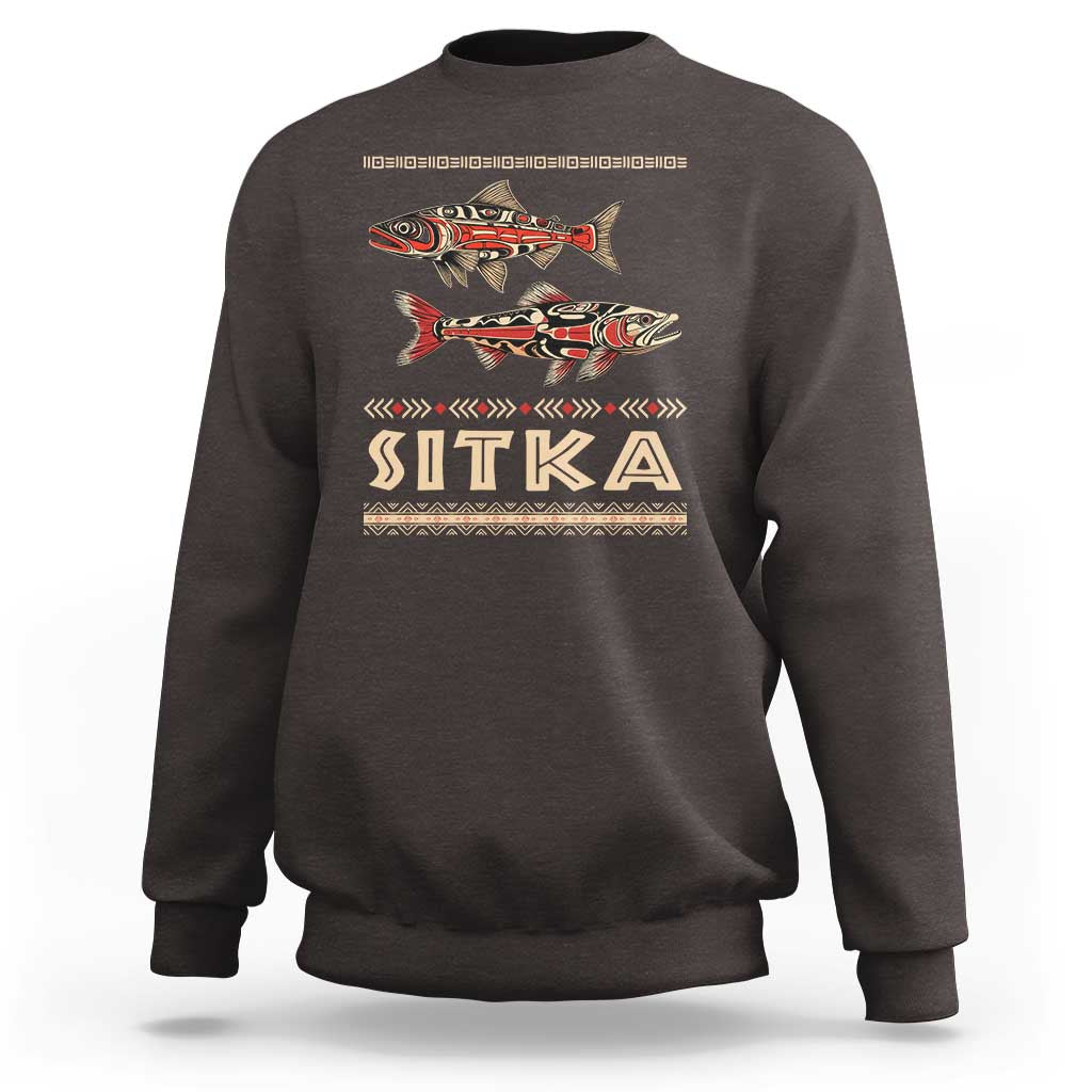 Native American Alaska Sweatshirt Sitka Salmon Fishermen Art - Wonder Print Shop