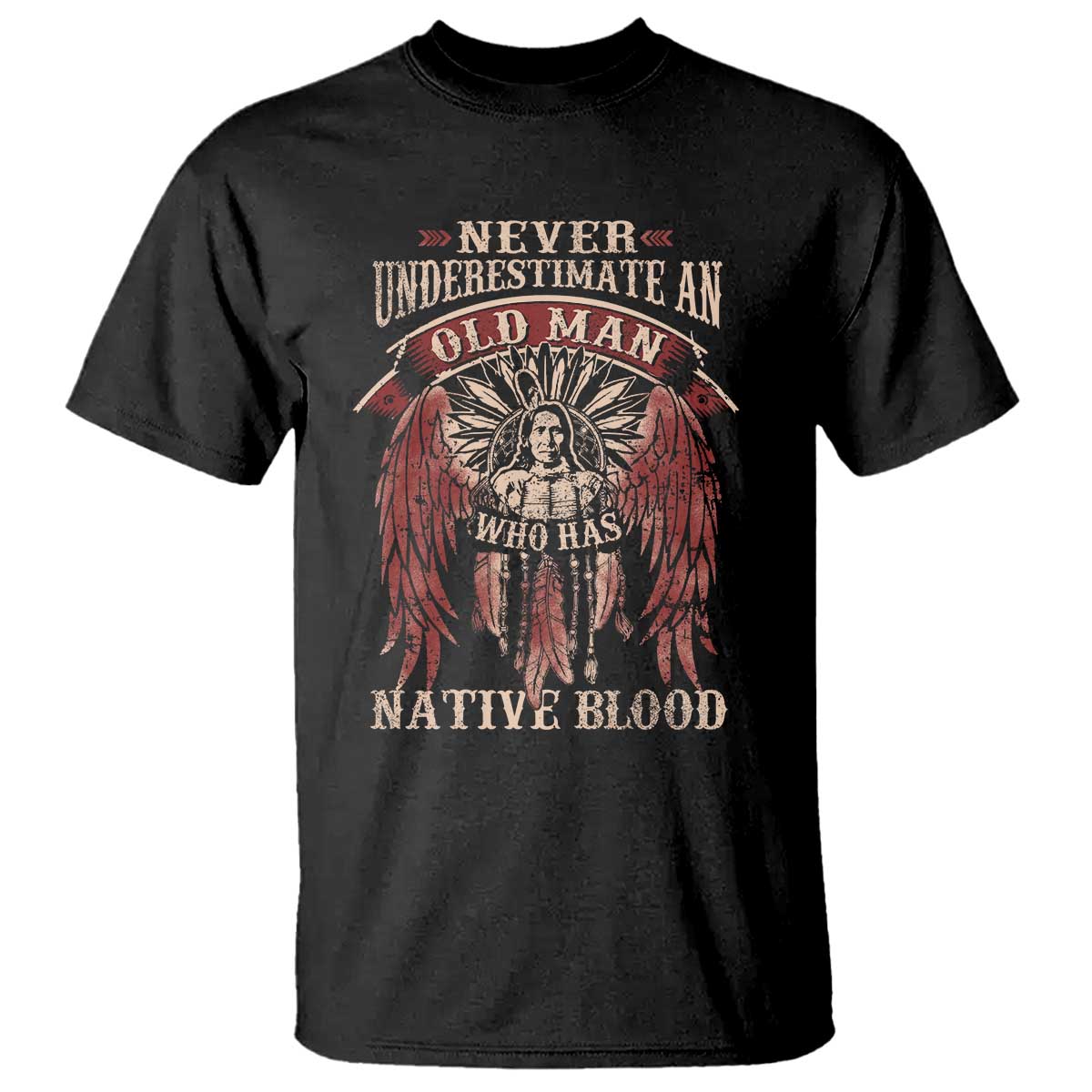 Never Underestimate An Old Man Who Has Native Blood T Shirt - Wonder Print Shop