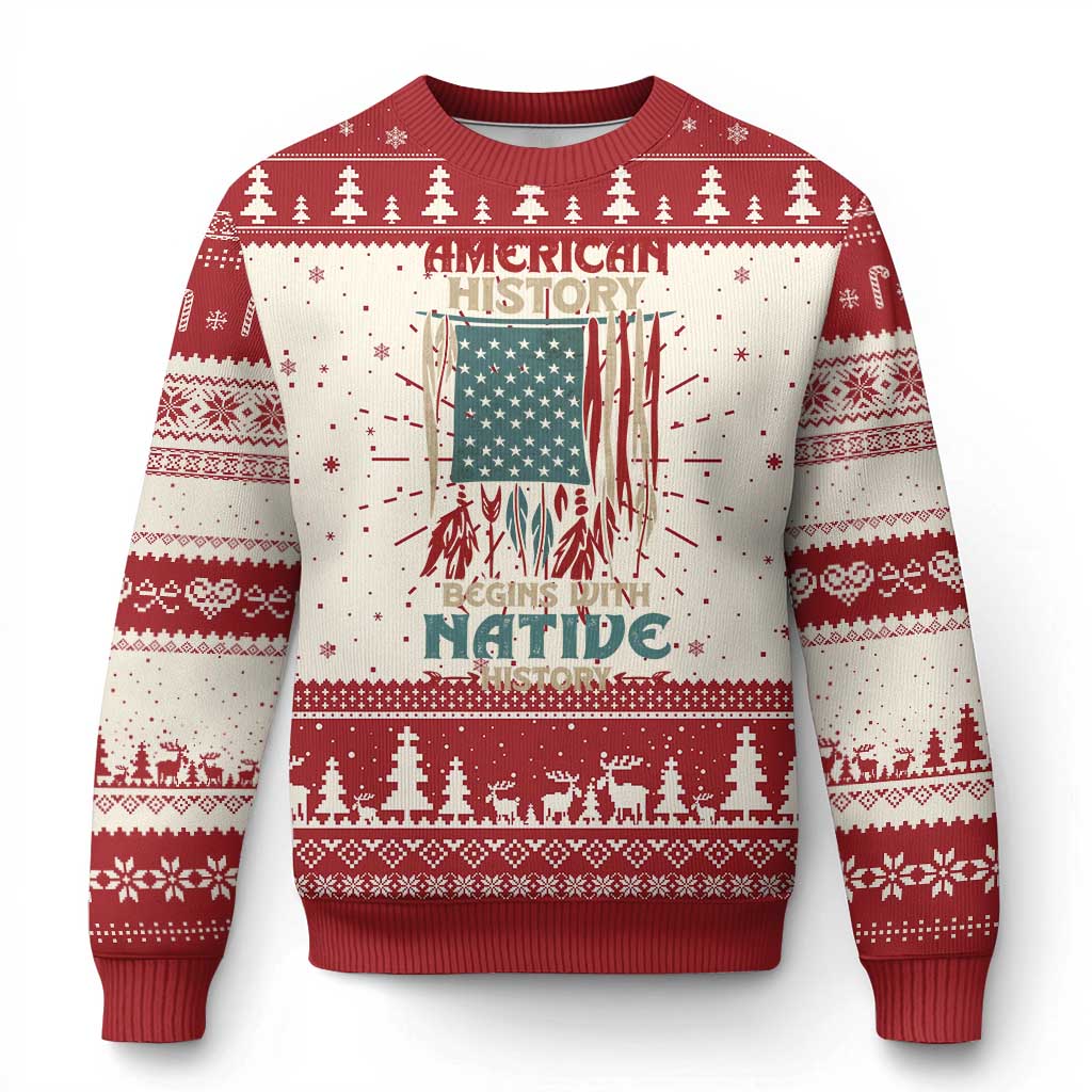 Make America Native Again America Flag Ugly Christmas Sweater - Wonder Print Shop