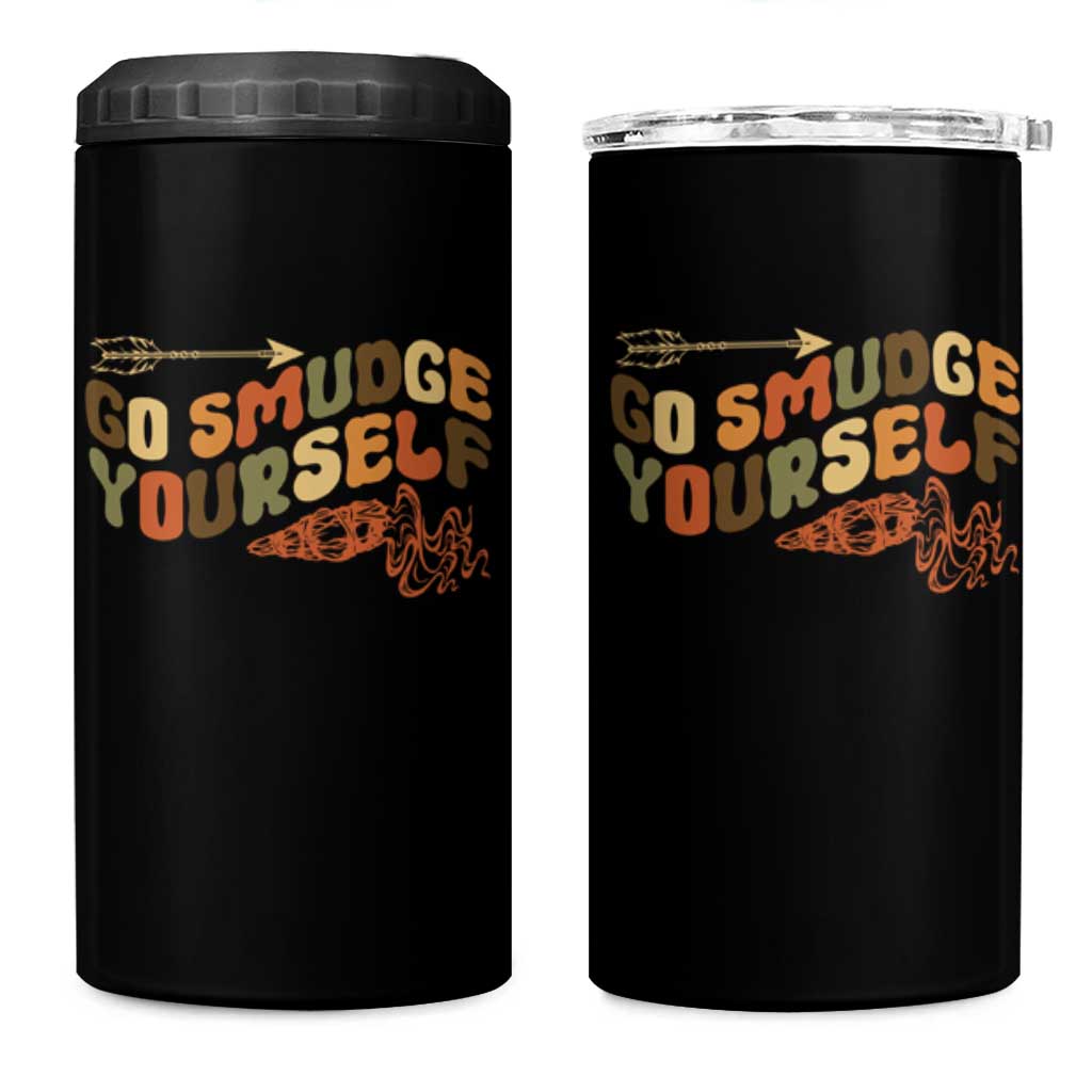 Native American 4 in 1 Can Cooler Tumbler Go Smudge Yourself Retro