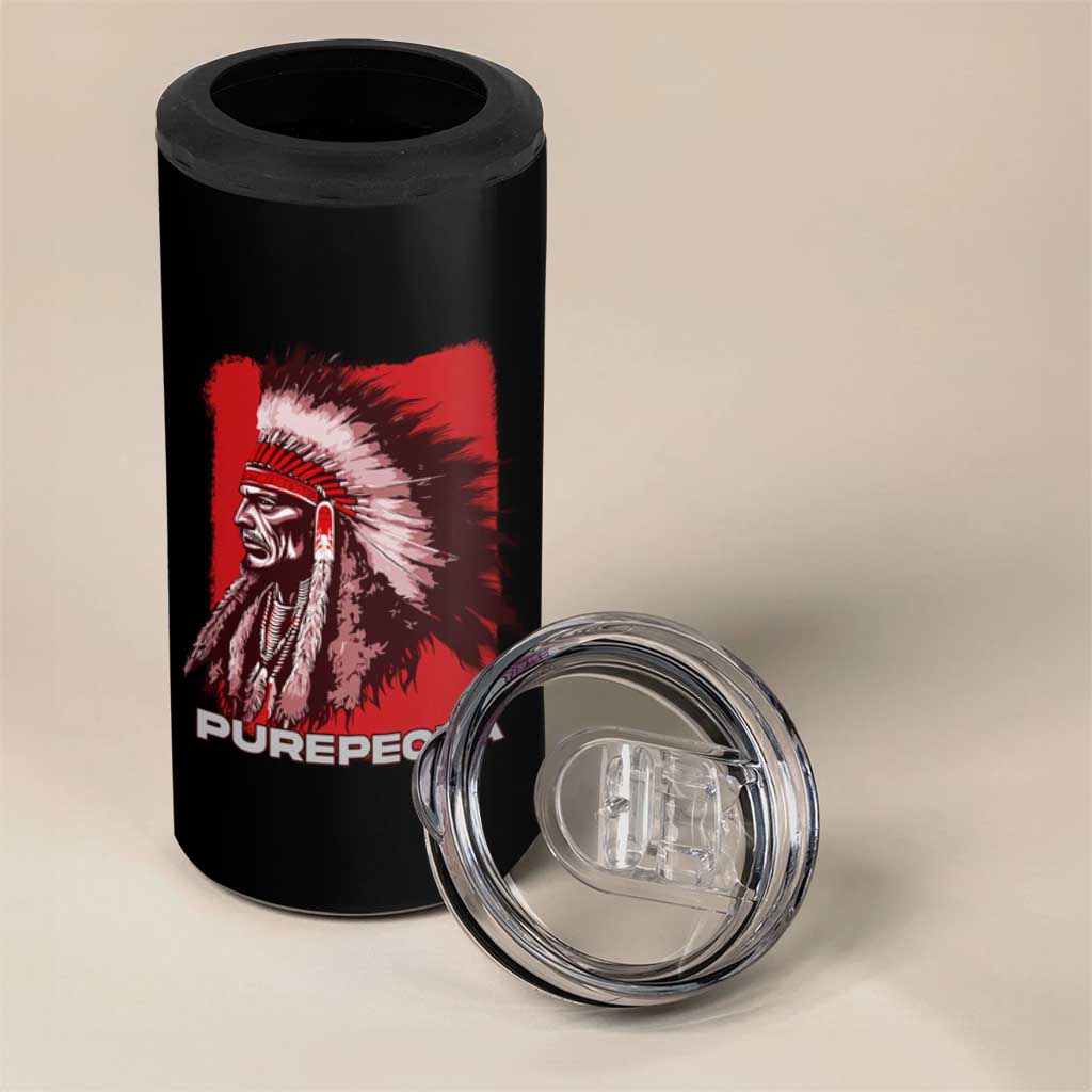Mexican Indian Purepecha 4 in 1 Can Cooler Tumbler Mexico Indigenous Proud Chief Vintage