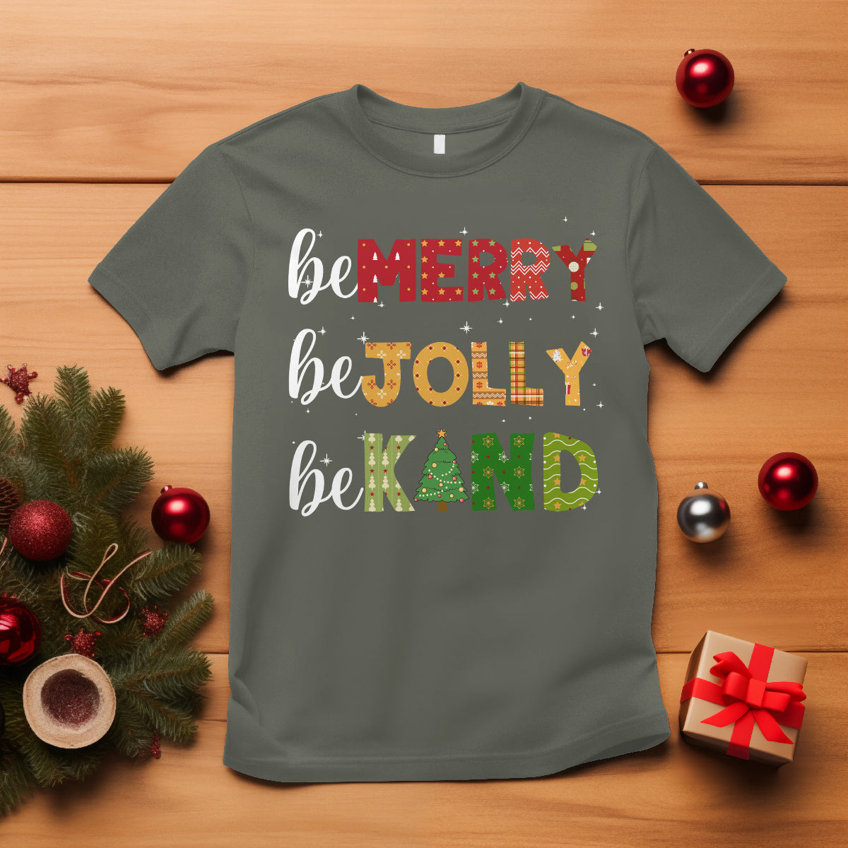 Be Merry Be Jolly Be Kind Christmas Tree Xmas Decor T Shirt - Wonder Print Shop