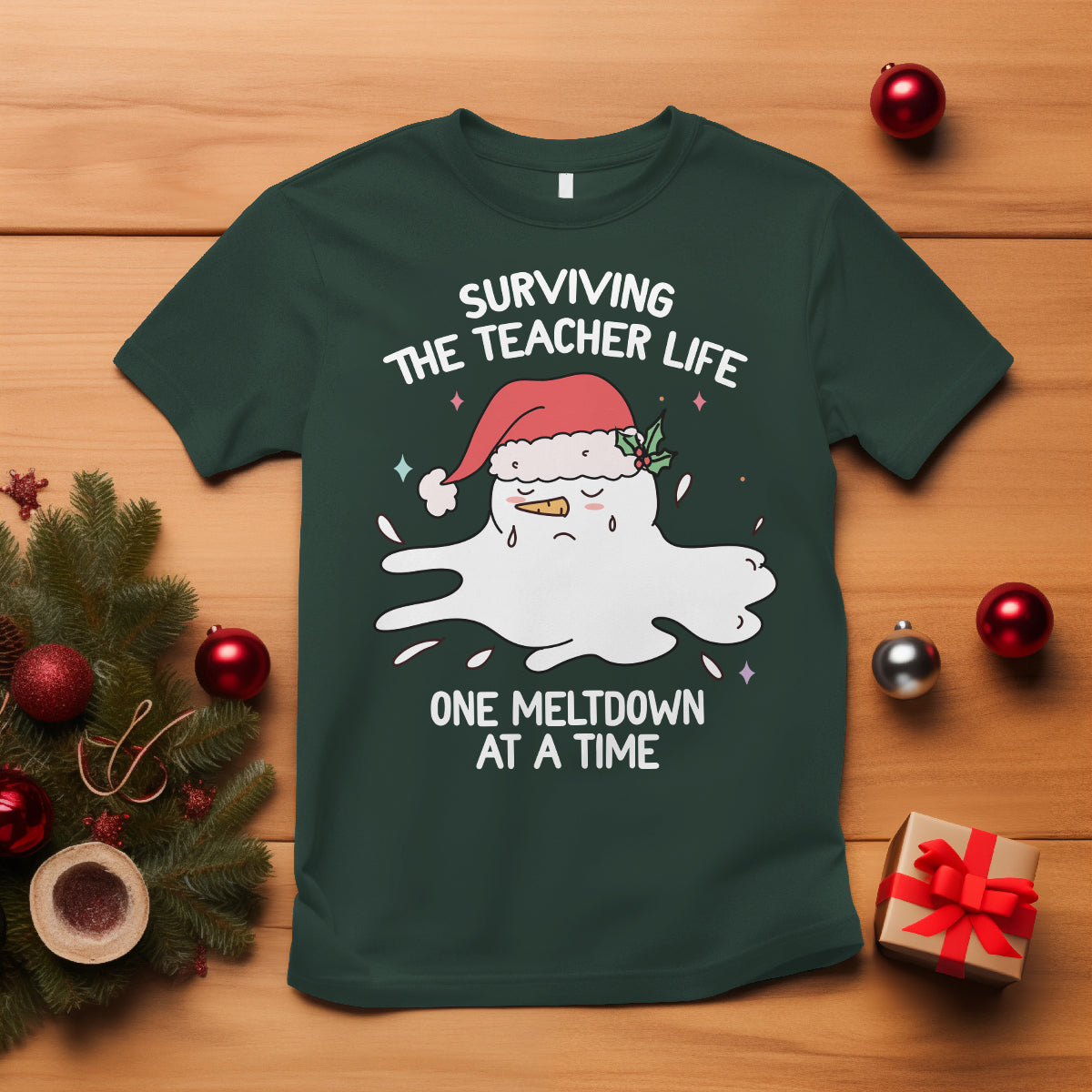 Christmas T Shirt Surviving The Teacher Life One Meltdown At A Time - Wonder Print Shop