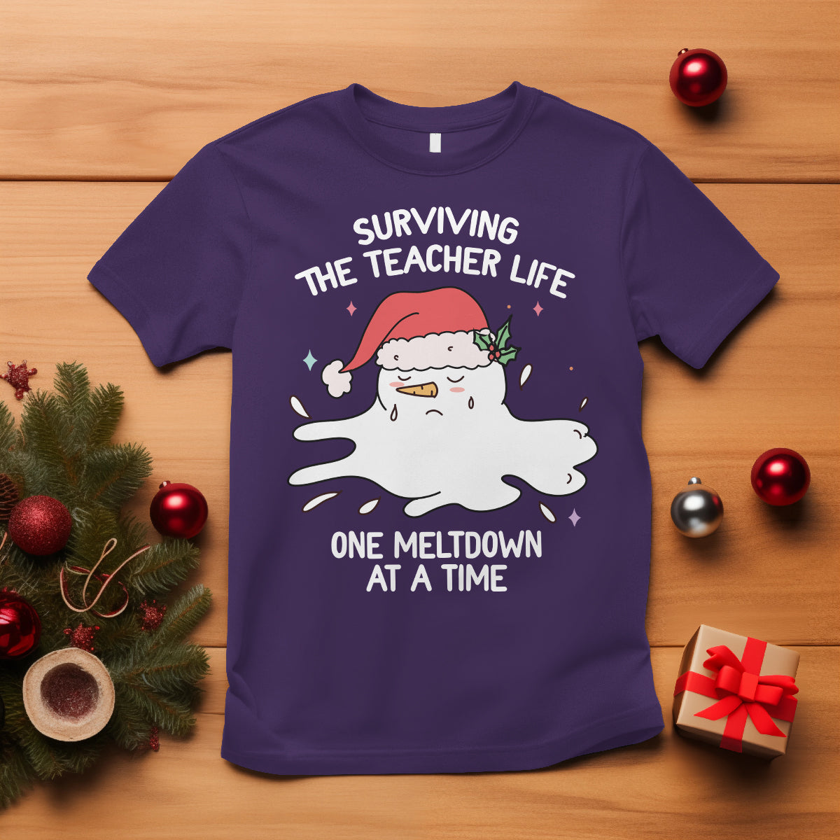 Christmas T Shirt Surviving The Teacher Life One Meltdown At A Time - Wonder Print Shop