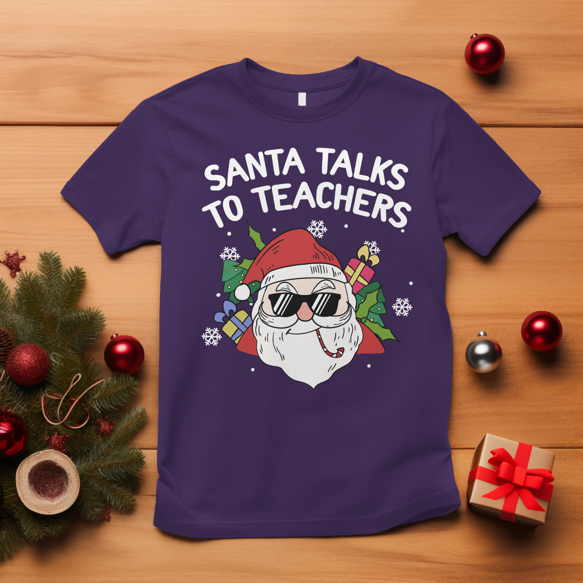 Christmas T Shirt Santa Talks To Teachers Funny Xmas - Wonder Print Shop