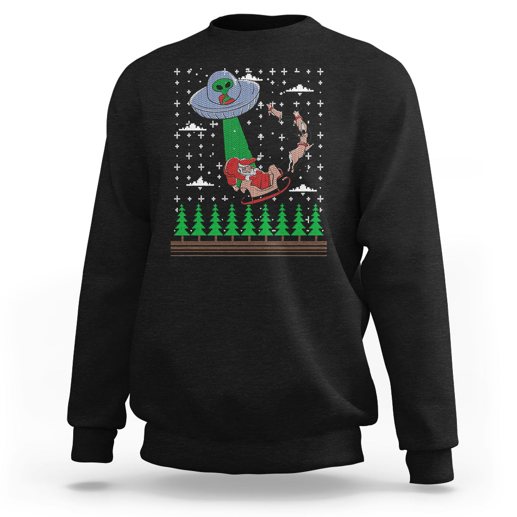 Christmas Sweatshirt Alien Invasion Space UFO Catch Santa - Wonder Print Shop