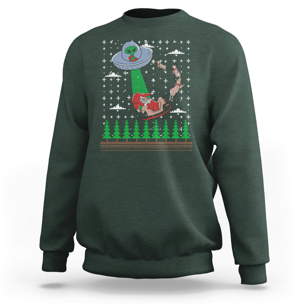 Christmas Sweatshirt Alien Invasion Space UFO Catch Santa - Wonder Print Shop