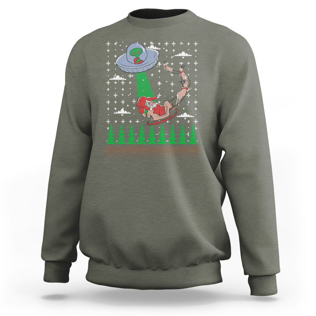 Christmas Sweatshirt Alien Invasion Space UFO Catch Santa - Wonder Print Shop