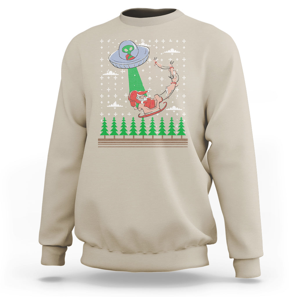 Christmas Sweatshirt Alien Invasion Space UFO Catch Santa - Wonder Print Shop