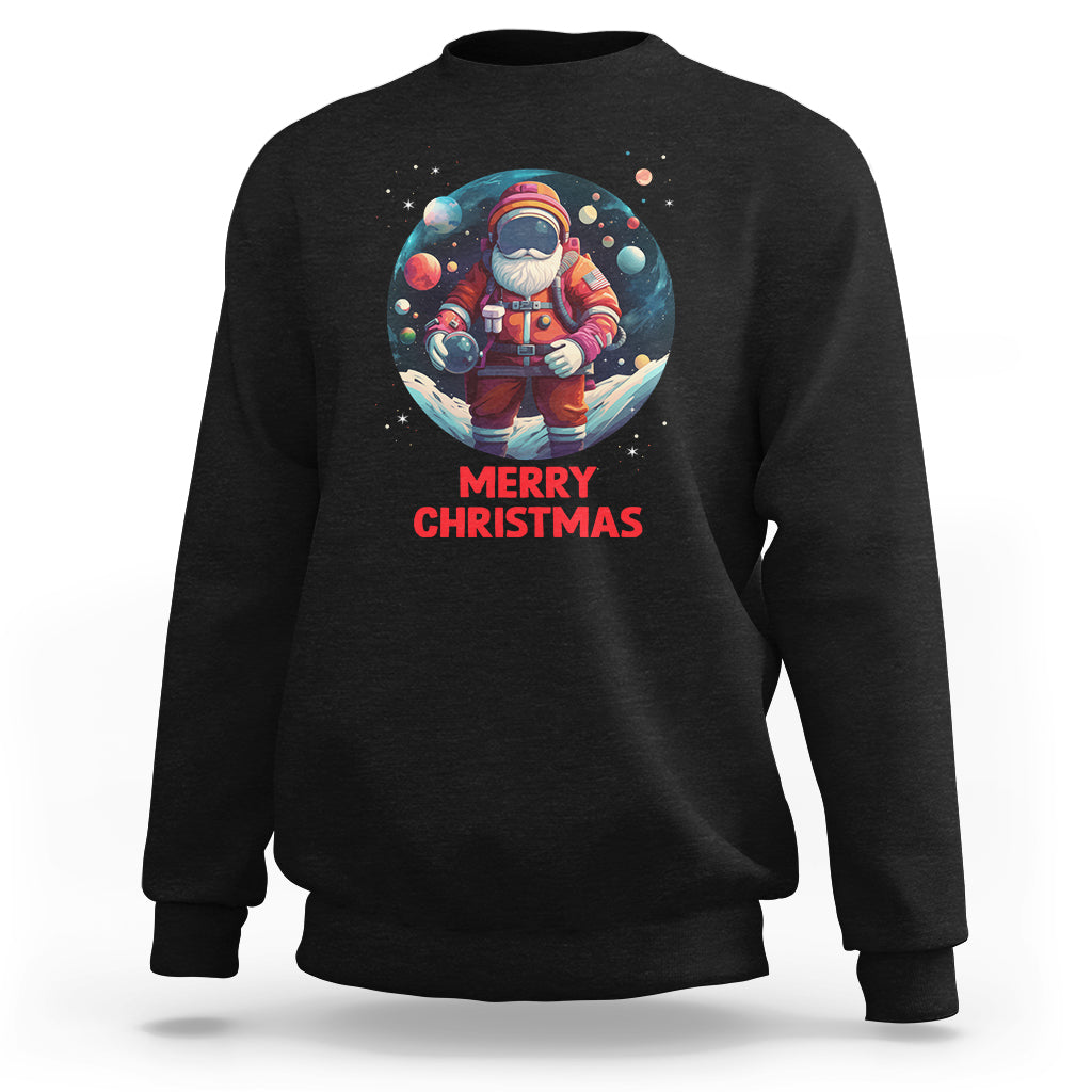 Christmas Sweatshirt Santa Astronaut Xmas Space Colorful Planet - Wonder Print Shop