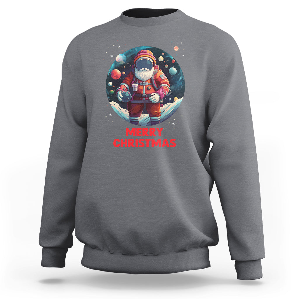 Christmas Sweatshirt Santa Astronaut Xmas Space Colorful Planet - Wonder Print Shop