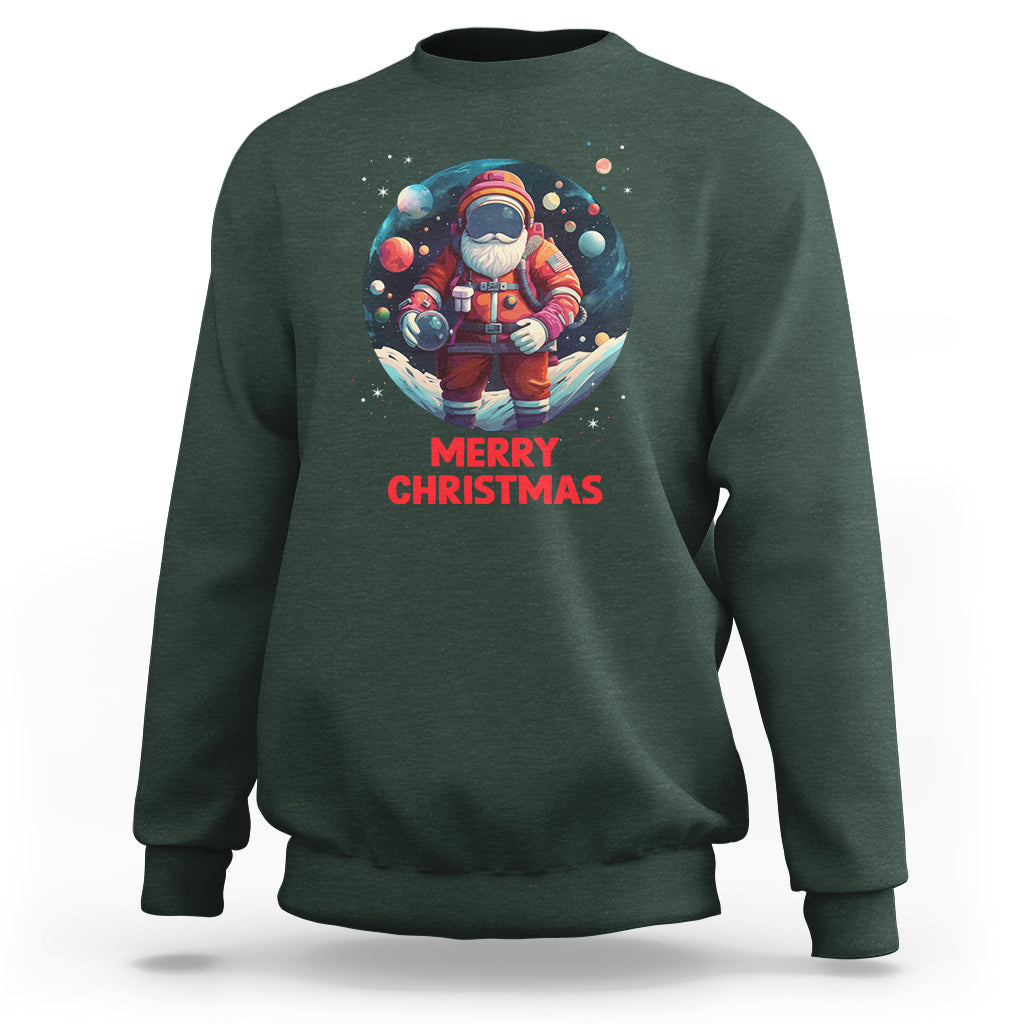 Christmas Sweatshirt Santa Astronaut Xmas Space Colorful Planet - Wonder Print Shop