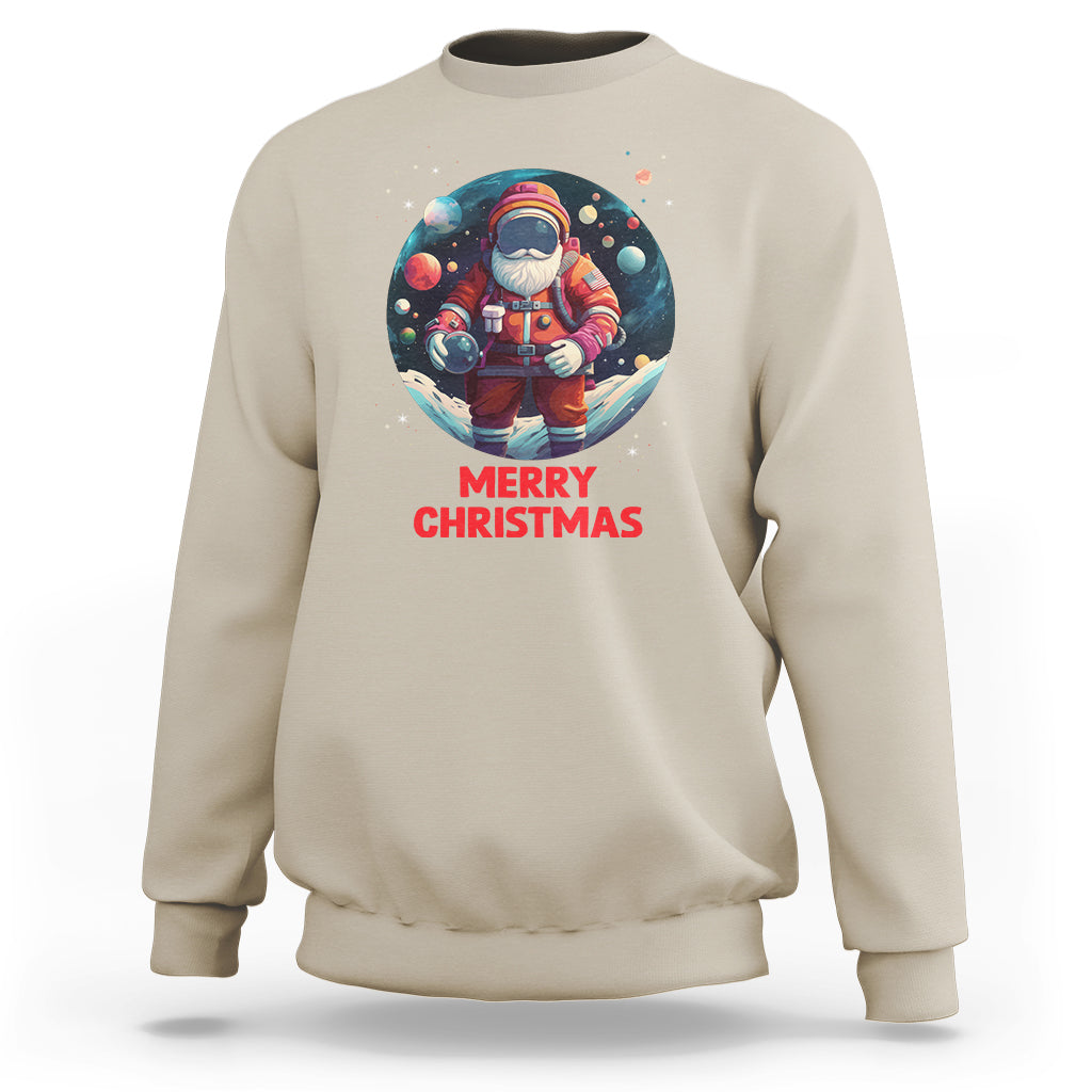 Christmas Sweatshirt Santa Astronaut Xmas Space Colorful Planet - Wonder Print Shop